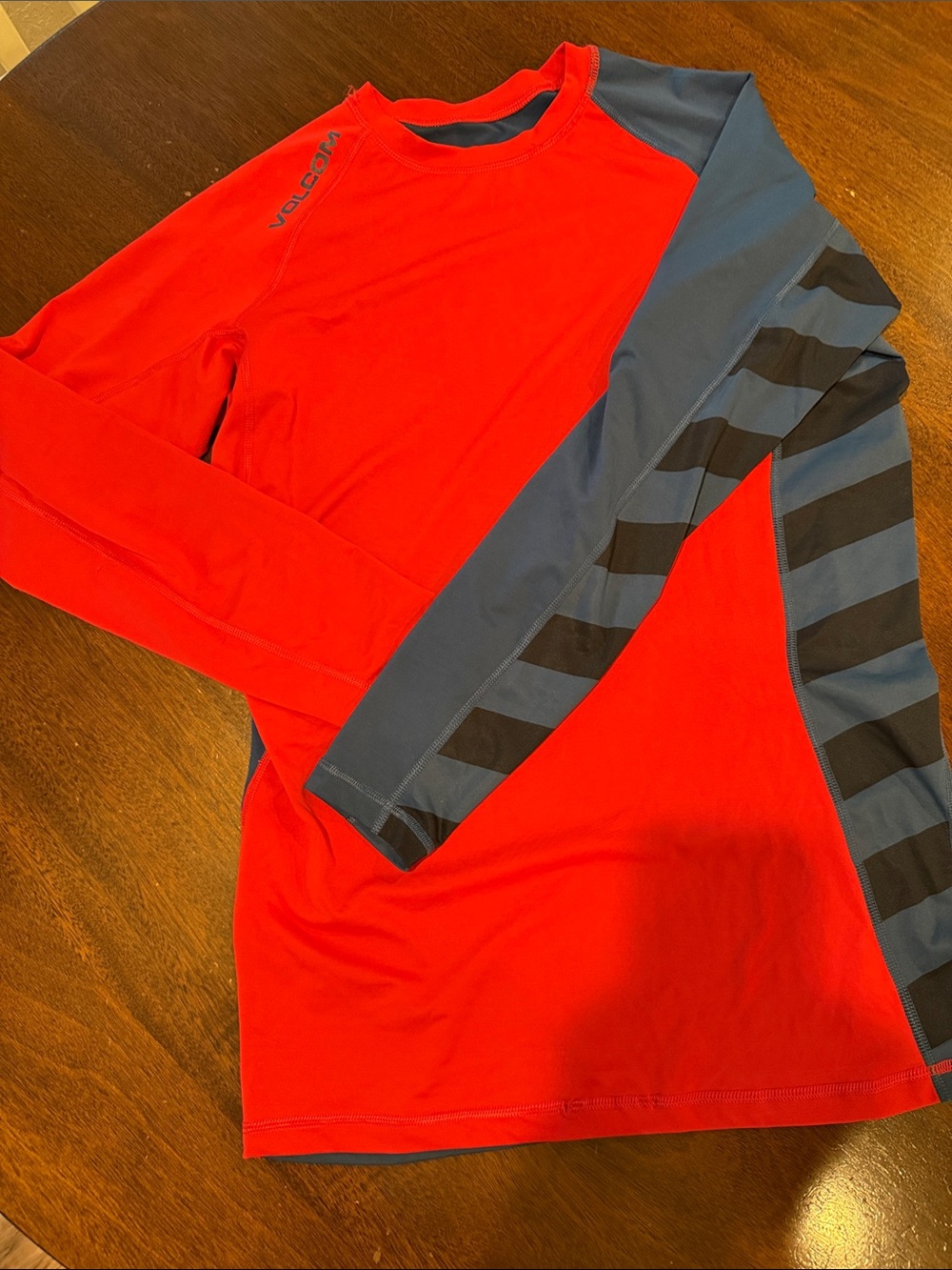Volcom Red and Gray Raglan Long-Sleeve Performance Tee